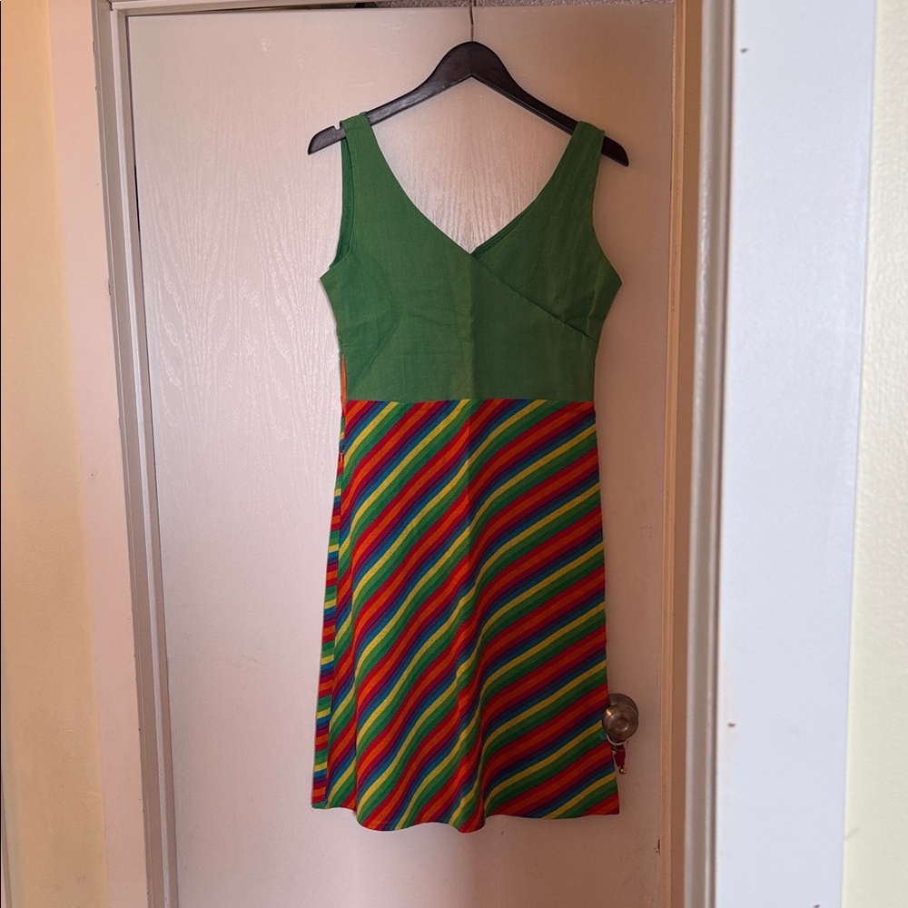 Green and Multicolor Striped Dress